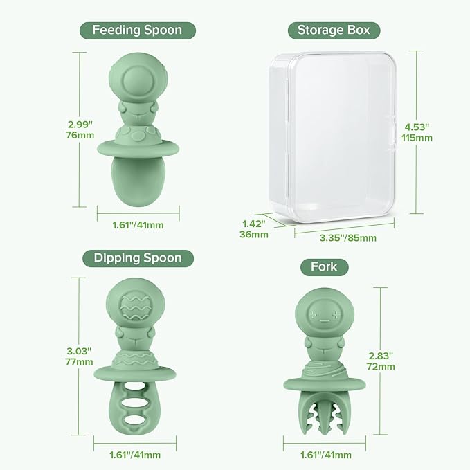 Haakaa Silicone Baby Spoons Self Feeding 6 Months β Baby Utensils with Anti-Choke Astronaut Handle, Easy-Grip, Gum-Friendly, Durable & Safe β Baby Spoons for BLW & First Stage Feeding
