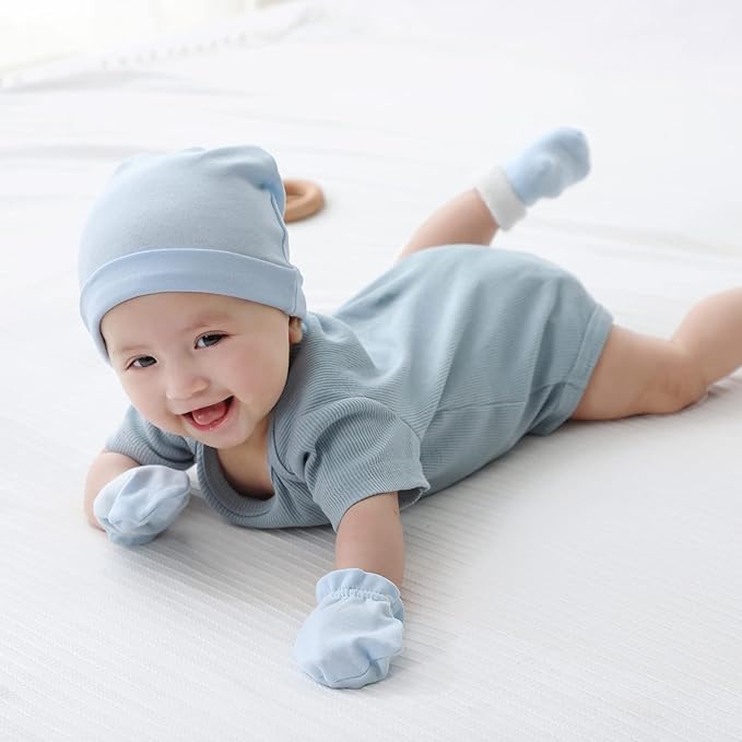 Newborn Baby Boy Girl Caps Mittens Socks Set Cotton Baby Essentials Accessories (Hats+Gloves+Socks)