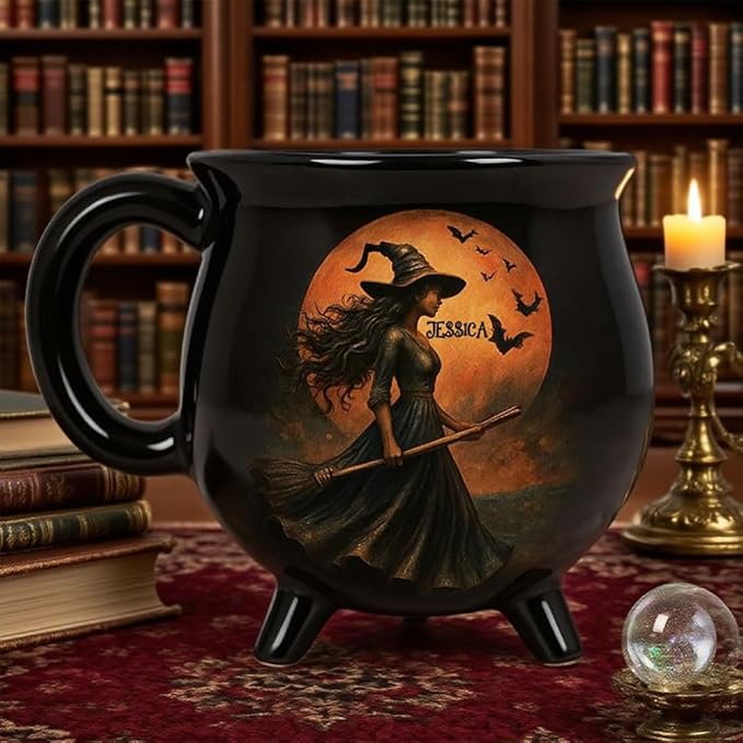Custom Witch Cauldron Mug, Witch Themed Halloween Coffee Mug, Personalized Witches Brew Halloween Coffee Mug For Women, Besties, Family, Witches Cauldron (1 Pcs)