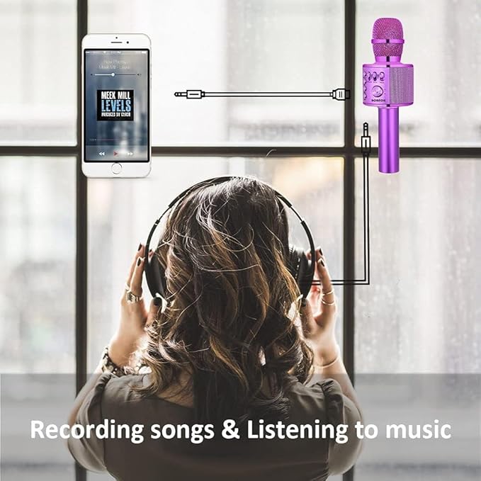 BONAOK Wireless Bluetooth Karaoke Microphone,3-in-1 Portable Handheld Karaoke Mic Speaker Machine Birthday Home Party for PC or All Smartphone (Q37 Purple)