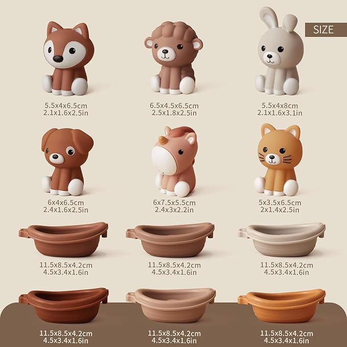 Nueplay Bathtub Toys for Toddlers 18M+,Baby Bath Toys with Animal Finger Puppets, Stackable Boat Train ,Gift for Baby & Toddlers Set of 12