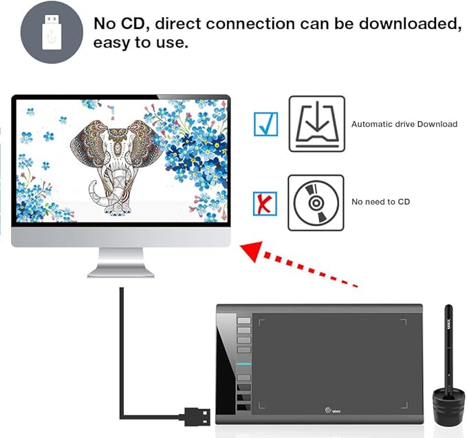 UGEE Drawing Tablet Graphics Tablets, M708 V2 Upgrade PC&Android Device,10x6 Inch Ultra Thin Large Digital Graphic for PC, Pad with 8 Hot Keys 8192 Level Battery-Free Stylus for Creation Sketch