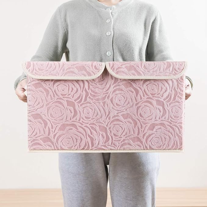 PRANDOM Large Stackable Storage Bins with Lids Fabric Decorative Storage Box Cubes Organizer Containers Baskets with Cover Handles Divider for Bedroom Closet Living Room 17.3x11.8x9.8 Inch 3 Pack