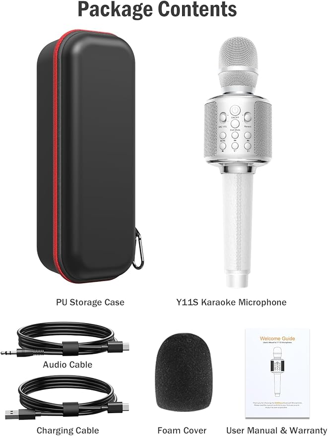 Wireless Bluetooth Karaoke Microphone, Built-in Loud Speaker for 10H Playback, Add Reverb/Duet Mode/Earbuds Monitoring, Portable Karaoke Machine for Entertainment & Singing Practice (White)