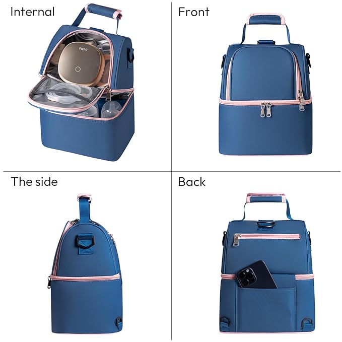 NCVI Breastmilk Cooler Bag, Breast Pump Bag with 2 Ice Pack Fits 6 Bottles, Double Layer Breast Milk Cooler Travel Bag Baby Bottle, for Travel, Nursing Mom Daycare, Work, Picnic (SkyBlue)