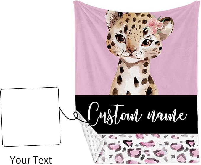 Personalized Nursery Crib Bedding Set: Custom Name Pink 5 Piece Baby Crib Sets with Leopard Design - Toddler Double Layer Blanket Set, Comfortable Crib Bed Sheets for Baby Grils