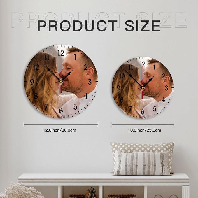 Generic Custom Clocks for Walls Personalized Clocks with Photo Text Logo Silent Non Ticking Round Decoration for Kitchen Creative, 12inch-30cm