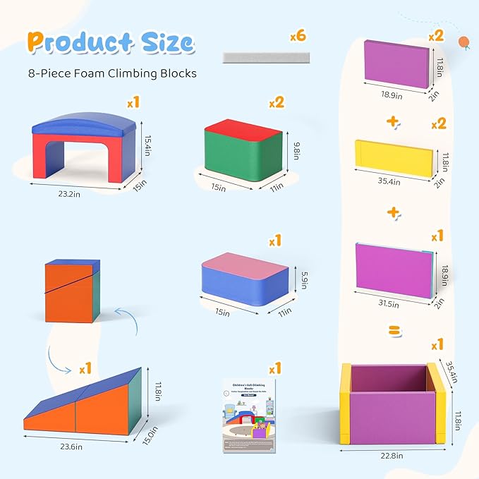 Lischwert Foam Climbing Blocks for Toddlers, Soft Play Ball Pit, Baby Climbing Blocks Soft Play Climbing for Toddlers with Foldable Block and Tunnel Indoor Climbing Toys for Toddler 1-3