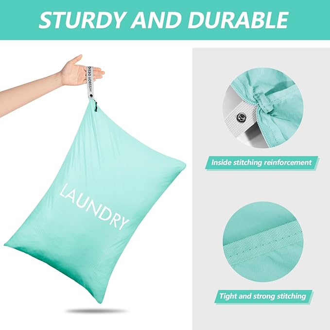 MissBoy Laundry Bag, Nylon Storage Bag for Dirty Clothes, Washable Laundry Bags with Zip for Travel Camping College Dorms, Lightweight Foldable Swimming Dry Wet Bag