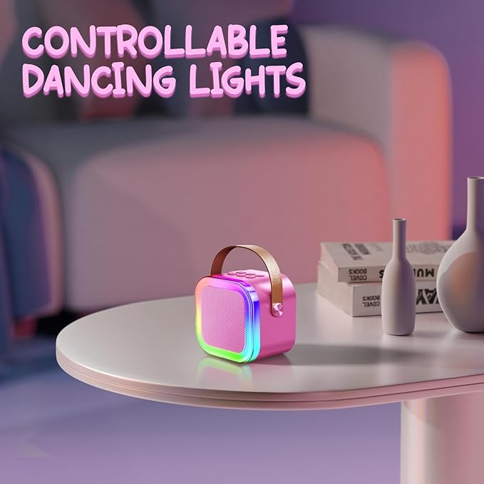 Kinglucky Mini Karaoke Machine for Kids, 2025 TOP Birthday Gifts Ideas for 3-12 Year Old Girls, Christmas Party Gifts Kids' Personal Video Players Accessories with 2 Wireless Microphones - Rose Pink