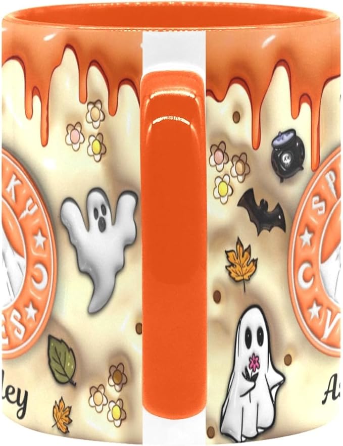 Personalized Halloween Mugs with Names, Halloween Pumpkin Coffee Mug, Custom Ghost Accent Mug Spooky Halloween Gifts For Women Men Friends Family Spooky Season Gift Fall Mug 11 Oz