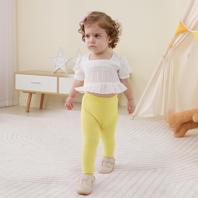 Newborn Toddler Baby Girl Pants Leggings Ribbed Straight Flare Infant Girl Pants Leggings Bell Bottoms 5 Packs