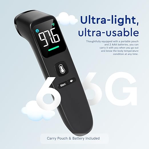 No-Touch Thermometer for Adults and Kids - Digital Forehead Thermometer with High Accuracy, Ultra Clear LEDScreen and Fever Alarm