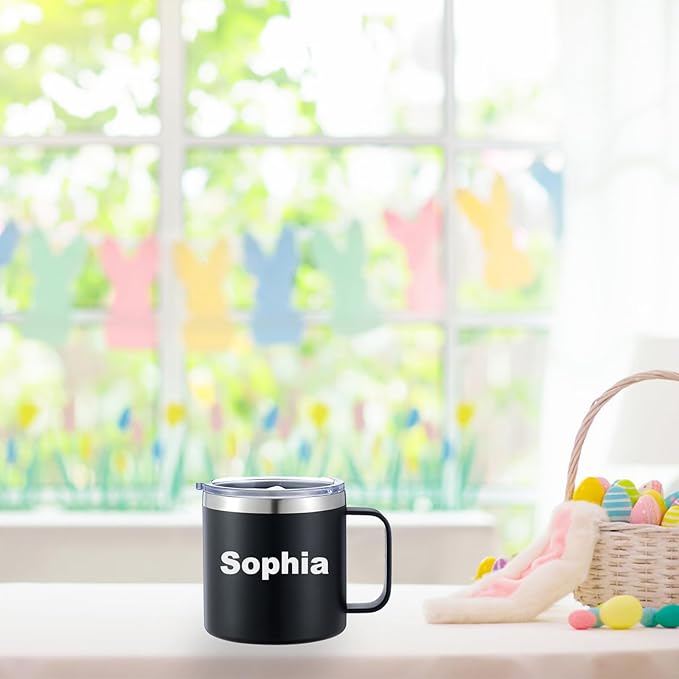 Personalized Mug Cup with Handle 12/14oz Custom Stainless Steel Mugs Customized Name Coffee Tumbler for Women Men Student Family Office Gifts, Initials