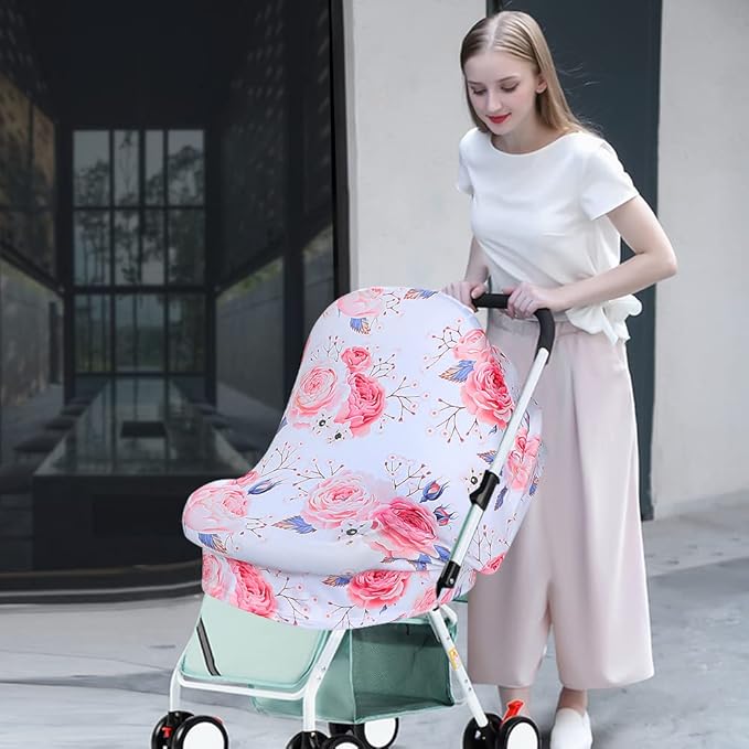 Yoofoss Nursing Cover Breastfeeding Scarf - Baby Car Seat Covers, Infant Stroller Cover, Strechy Carseat Canopy for Boys and Girls (Flower)