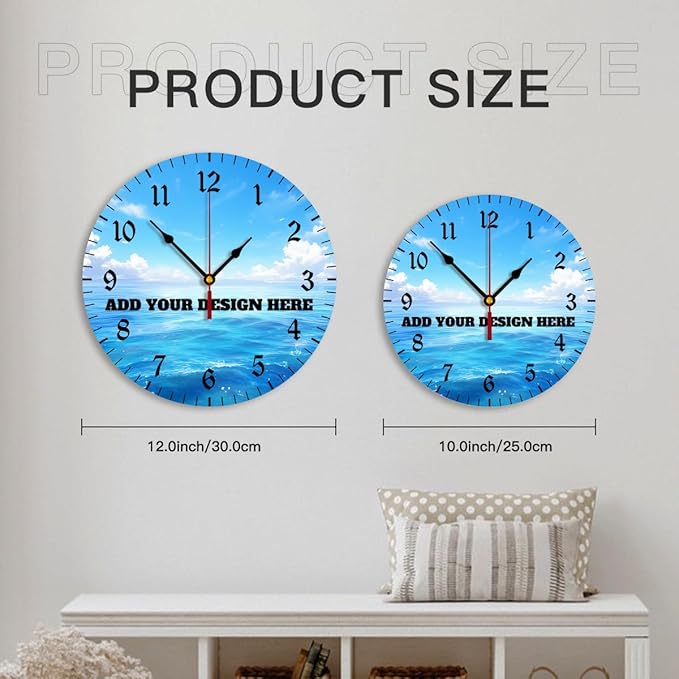 Generic Custom Wall Clock Personalized Clocks with Photo Text Logo Silent Non Ticking Round Decoration for Kitchen Family Friends Gifts, 12inch-30cm