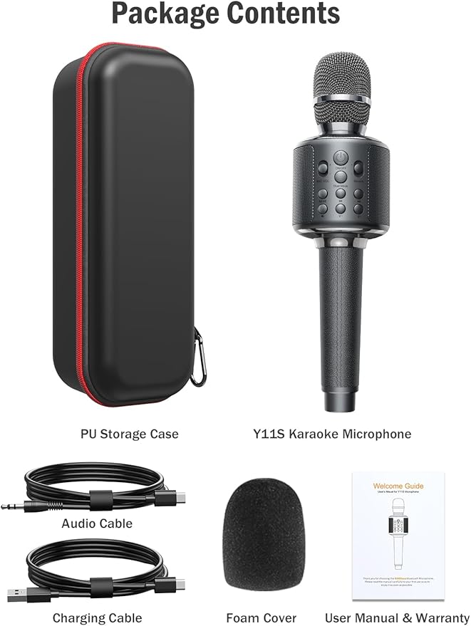 Wireless Bluetooth Karaoke Microphone, Built-in Loud Speaker for 10H Playback, Add Reverb/Duet Mode/Earbuds Monitoring, Portable Karaoke Machine for Entertainment & Singing Practice (Gray)