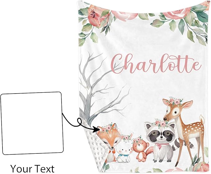 Custom Name Crib Bedding Set - Sika Deer & Fox Pattern, Personalized Nursery Bedding 3-Piece Set– Soft Blanket, Fitted Sheet, Changing Pad Cover – for Newborns Girls Nursery Gifts