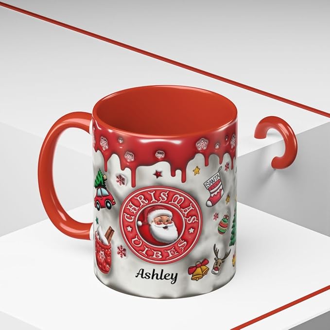 Personalized 3D Effect Christmas Mugs with Names, Santa Claus Coffee Mug, Custom Reindeer Accent Mug Christmas Gifts For Women Men Friends Family Gingerbread Man Mug 11 Oz