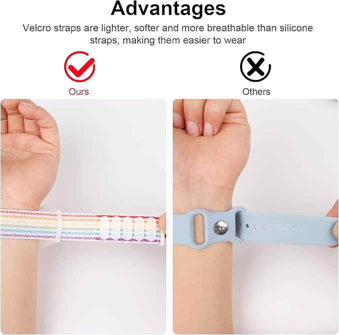 4 Pack Kids Wristband Compatible with Apple AirTag, Protective Case for Air Tag GPS Tracker Holder with Nylon Bracelet, Adjustable Anti Lost Watch Band for Toddler Child Elder (Rainbow & Blue & Pink)