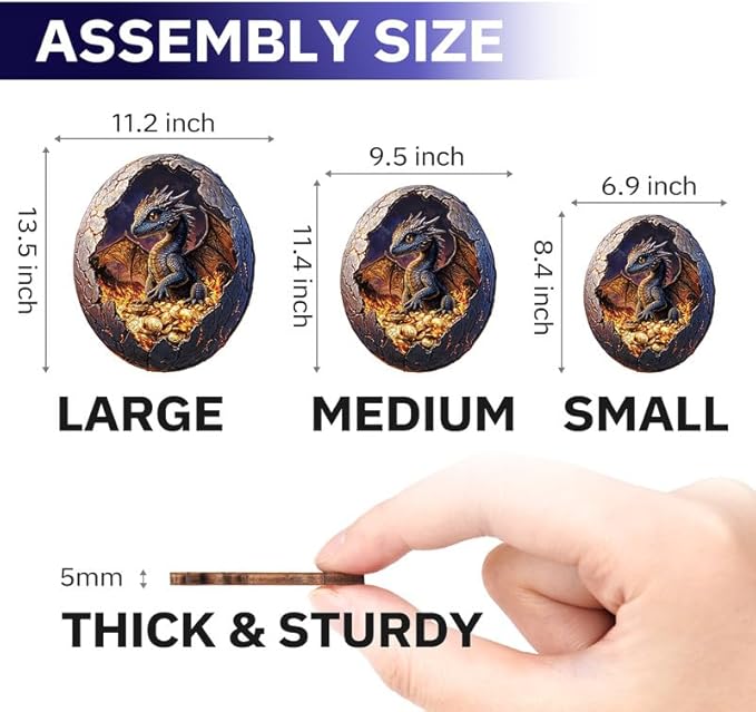 Jigfoxy Wooden Puzzle for Adults, Hatchling Dragon Wooden Jigsaw Puzzles for Adults, Unique Animal Shape Wood Cut Puzzles for Family Friend Puzzle Lovers(S-8.4 * 6.9in-111pcs)