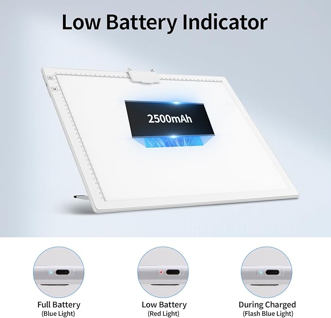 Elice Rechargeable A3 Light Pad with Carry Bag, Top Clip, Foldable Stand, 3 Colors/6 Levels/Stepless Brightness Wireless tracing Light Box/Board for Diamond Painting, Cricut Weeding Vinyl (White)