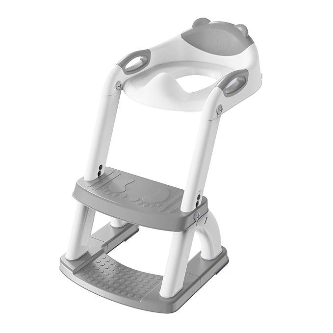 SKYROKU Potty Training Toilet, New Sector-Shape Stabilized Base two in one Toddler Toilet Seat with Splash Guard, Anti Slip Pad, and Step Stool Enamel Grey