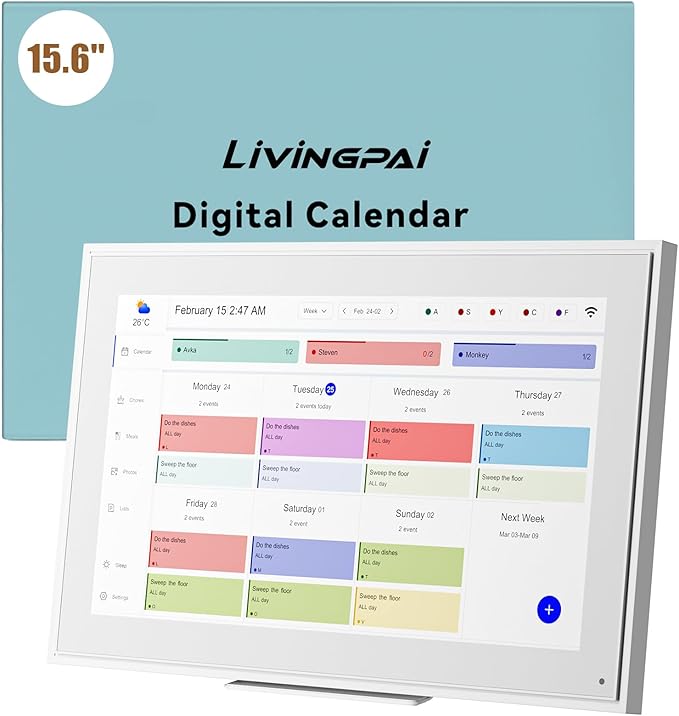 15.6-inch Wall Digital Calendar,2025 Smart WiFi Calendar & Chore Chart,Full HD Touchscreen Interactive Display for Family Schedules-Wall/Desk Mountable Planner,Meeting Reminders & Deadline Tracking
