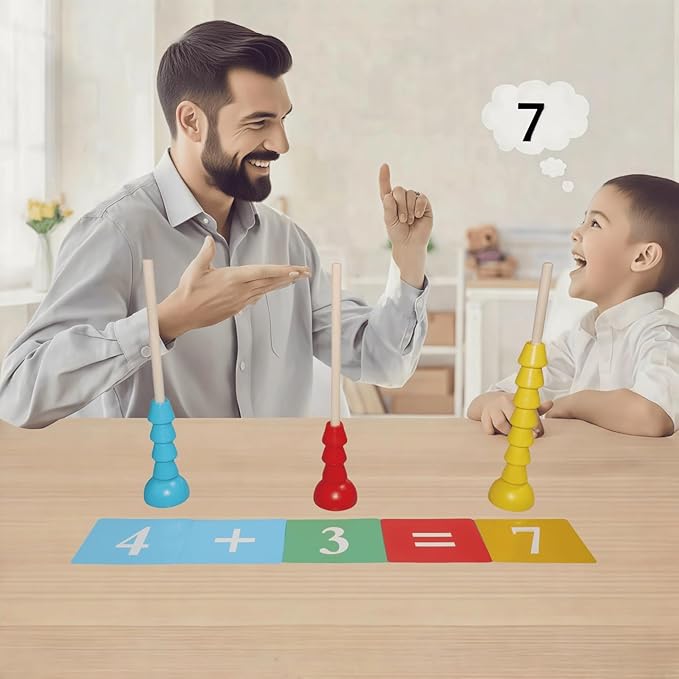 Wooden Stacking Ring Toy Set, Educational Color Pattern Matching Game with Activity Cards, Rainbow Colors,for 3 4 5 Year Old STEM Preschool Learning Montessori Toys Gifts for Kids Boy Girl Toddler