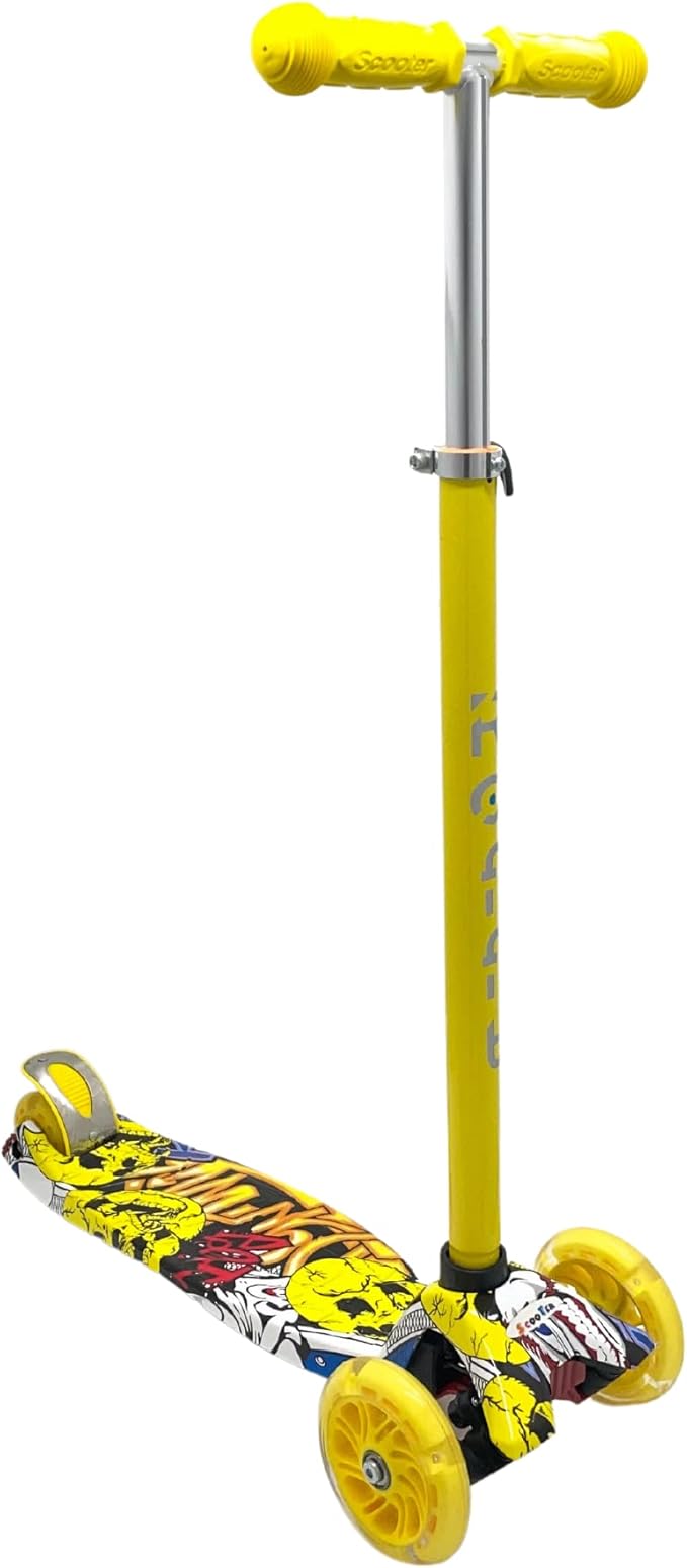 Maxi Scooter for Kids Ages 6-12 Lean-to-Steer 3 Wheel Scooter for Kids Ages 6-12 PU Light-Up Wheels Kids Scooter Adjustable Height Light Weight Aluminum Scooters T-Bar Colorful Design Printed