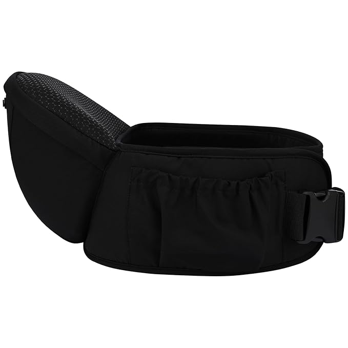 Bebamour Baby Carrier with Hip Seat,All-Position Breathable Mesh Hip Seat & Carrier 0-36Months with Head Hood, 3 PCS Teething Pads, Waist Extender,Storage Bag & Pacifier Case(Black)