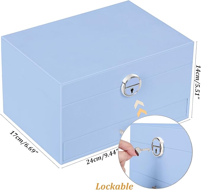 Earrings Jewelry Box for Girls, 5 Layers Jewelry Organizer with Earring Holder Organizer for Girls Earring Organizer Jewelry Boxes for Women Earrings and Necklaces Jewelry Box Organizer Blue