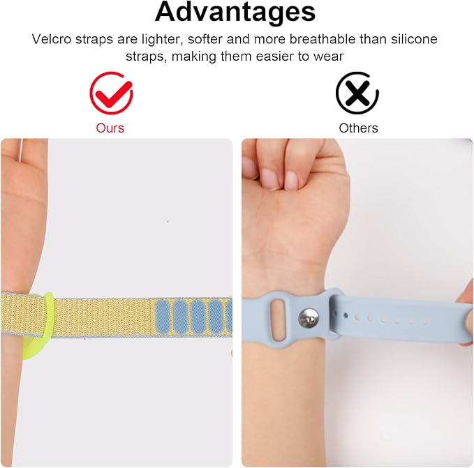 Kids Wristband Compatible with Apple AirTag, Protective Case for Air Tag GPS Tracker Holder with Nylon Bracelet, Adjustable Anti Lost Watch Band for Toddler Child Elder(Yellow & Khaki)