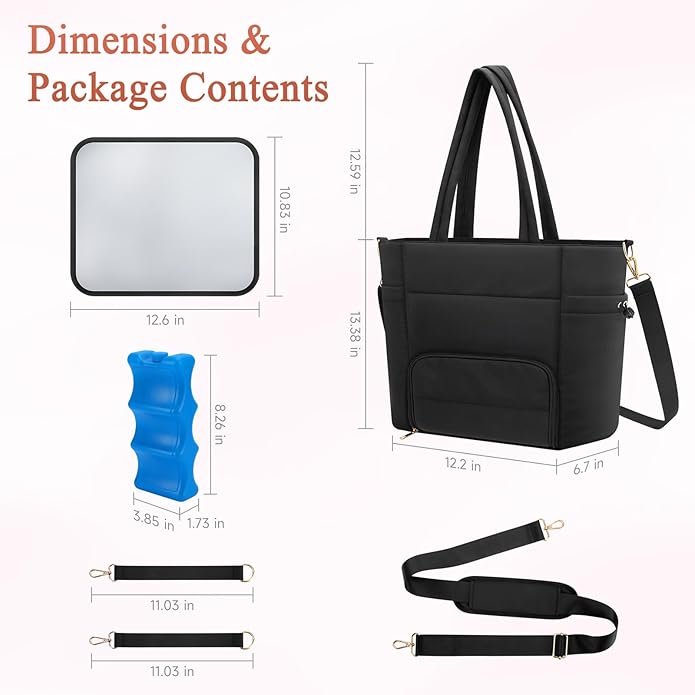 Diaper Bag Tote for Working Mom, Breastmilk Cooler Bag with Insulated Compartment, Breast Pump Tote Bag with Ice Pack for Cooler & 15‘’ Laptop Sleeve, Baby Bottle Cooler bag for Nursing, Work, Travel