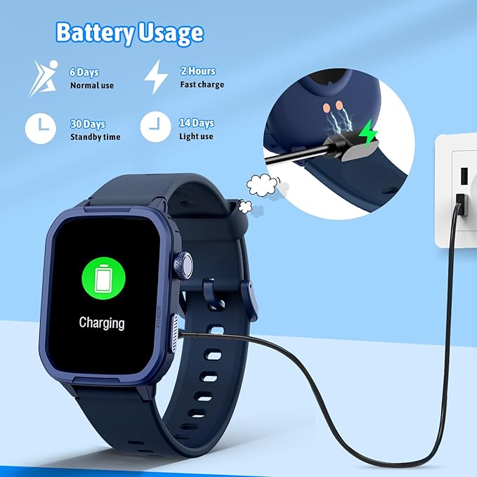 Smart Watch for Kids No Phone Needed, Tempered Glass Fitness Tracker Boy Teens with 19 Sport Modes, Pedometer, Sleep Monitor, Kids Watch Birthday Gifts Toy Gift for Girls Boys 6-16 (Blue)