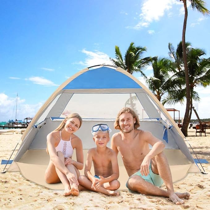 Gorich Beach Tent Sun Shelter for 3/4-5/6-7/8-10 Person with UPF 50+ UV Protection, Lightweight & Easy Setup Beach Shade Canopy, Portable Beach Shade Tent Beach Cabana