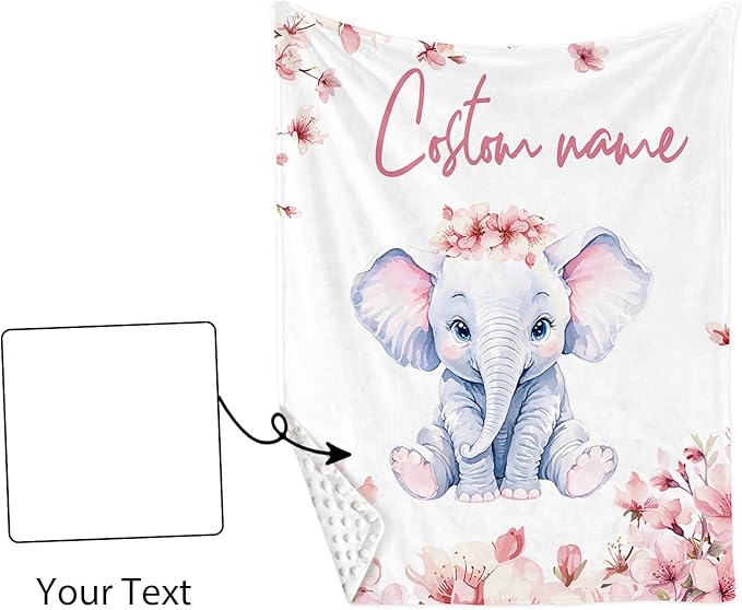 Custom Nursery Crib Bedding Set: 4 Piece Pink Flower Elephant Pattern Baby Crib Sets for Girls with Personalized Name - Toddler Double Layer Blanket Set, Comfortable Crib Bed Sheets for Baby Toddlers