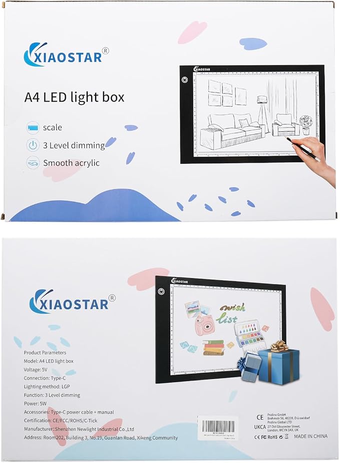 Light Box Drawing Pad, Tracing Board with Type-C Charge Cable and Brightness Adjustable for Artists, AnimationDrawing, Sketching, Animation, X-ray Viewing (A4) Not Rechargeable