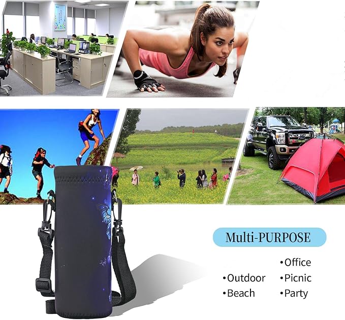 RICHEN Neoprene Water Bottle Carrier Bag with Adjustable Shoulder Strap,Insulated Water Bottle Cover for Stainless Steel/Glass/Plastic Bottles