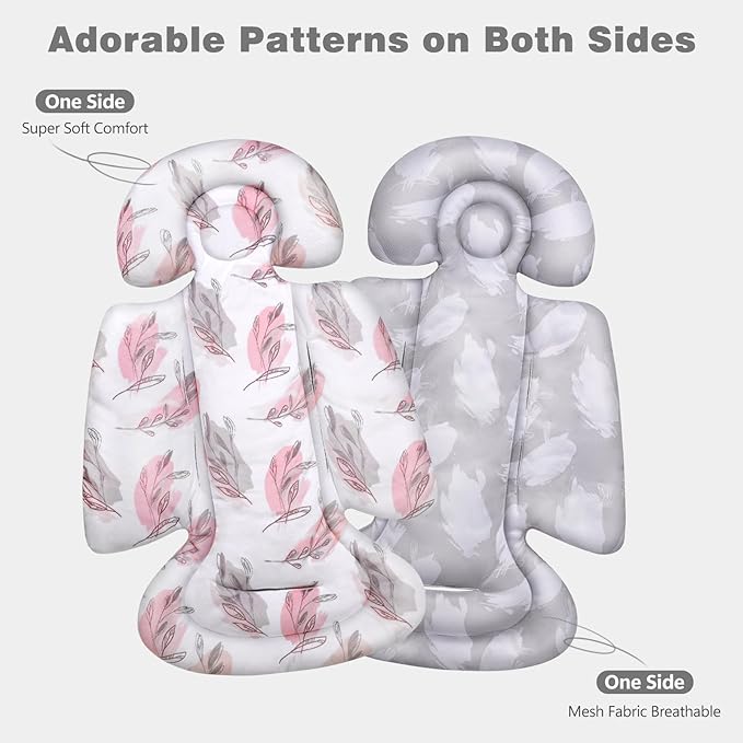 Upgraded Infant Car Seat Insert, 2-in-1 Reversible Baby Car Seat Head Support with 3 Strap Covers, All Seasons Newborn Car Seat Insert and Baby Carseat Cushion for Stroller, Swing, Rocker, Bassinets