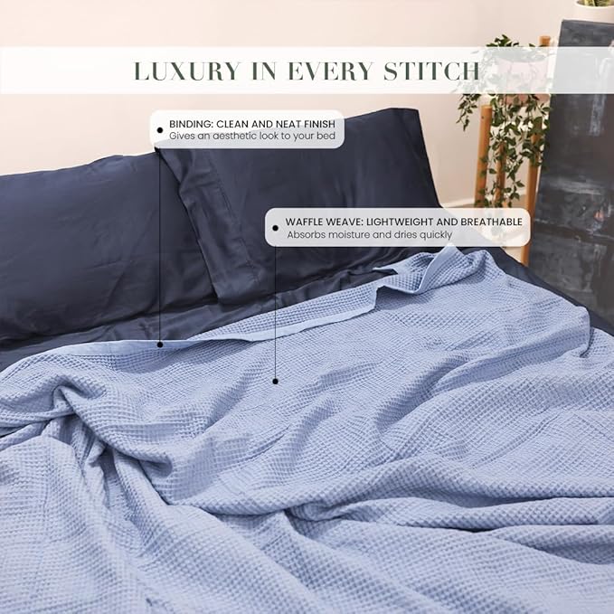 Salt Earth GOTS Certified 100% Organic Cotton Throw Blanket, 108" X 90" Waffle Blankets & Throws for Bed, Throw Blanket for Couch, Modern & Cozy Blanket, All Season Comfy & Soft Blanket(Powder Blue)