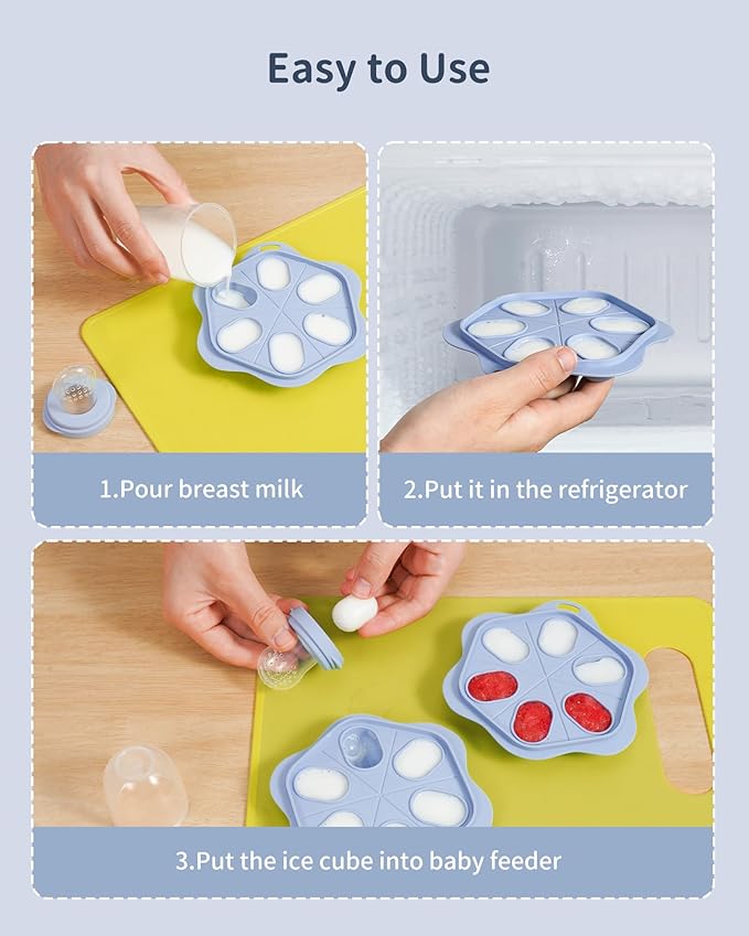 Silicone Baby Fruit Food Feeder (2 Pack) with Freezer Nibble Tray, Breastmilk Popsicle Molds for Baby Teething Relief, Silicone Feeder for Safe Infant Self Feeding, BPA Free, Dishwasher Safe, 3 Month+