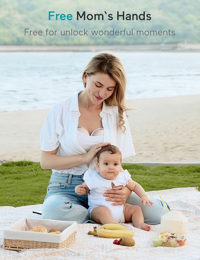 Paruu Hands Free Breast Pump P16, Wearable Breast Pump Electirc Portable with 4 Modes & 12 Levels, Max 309mmHg Strong Suction 19/21/24mm Flange Inserts Wearable Breastfeeding Pump, 2 Pack(Nude