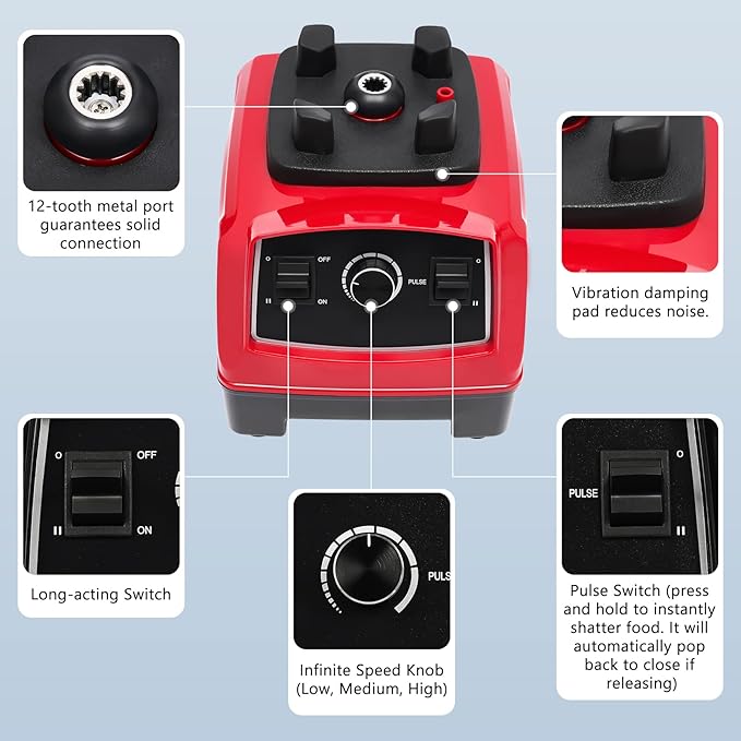 Blender 2L Automatic Smoothie Mixer Baby Food Blender 68oz Fruit Vegetables Juicer 2200W High-Speed Blender Tabletop Soundproof Milkshake Maker (Red)