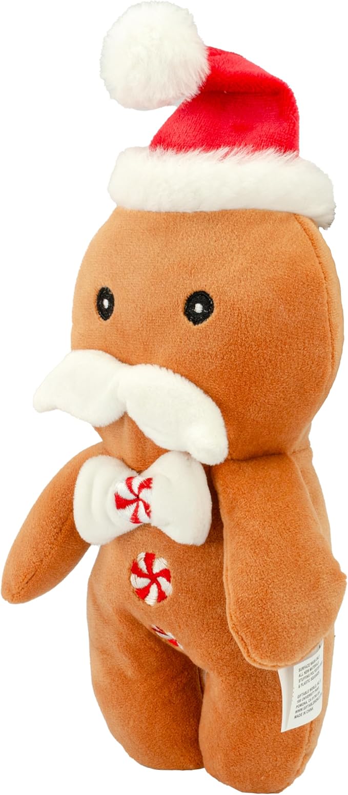 Giftable World Holiday Plush Pet Toy Fun for Christmas Designs with Squeaker Dog Chew Toy (8" Jolly Ginger w/Squeaker & Crinkle)