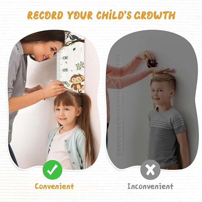 Personalized Name Kids Growth Chart Height Measuring Chart, Zoo Kids Growth & Measuring Chart in Inches, Fun & Stylish Height Tracker for Children, Growth Ruler, Hangable&Waterproof