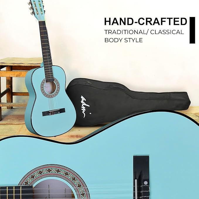 ADM Beginner Acoustic Classical Guitar 36 Inch Nylon Strings Wooden Guitar Bundle Kit for Kid Boy Girl Student Youth Guitarra Online Lessons with Gig Bag, Strap, Tuner, Strings, Picks, Socal Green