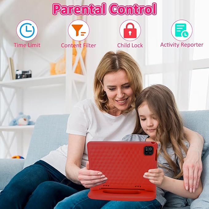 Kids Tablet, 10.1 inch IPS HD Touchscreen Android 14 64 GB Storage, 8GB RAM, Octa Core Tablet for Kid with Kid-Proof Case, Parental Controls, 12-hr Battery, WiFi, GPS – Red