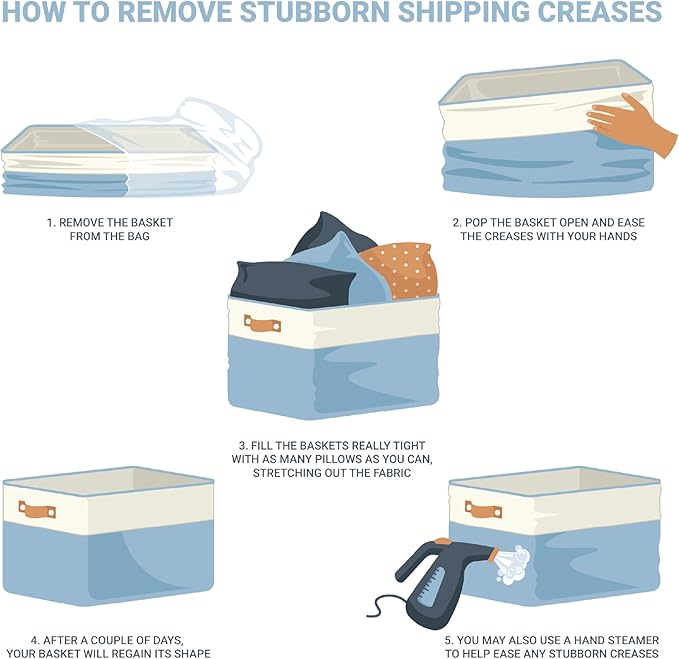 OrganiHaus Large Fabric Storage Baskets for Shelves 3 Pack, 15x11in Closet Storage Bins for Shelves, Cloth Baskets for Organizing, Linen Closet Organizers, Fabric Basket, Beige/White