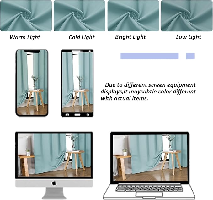 Simplebrand Ava Aqua Blackout Curtains for Bedroom 90 Inches Long 2 Panels Set, Solid Privacy Energy Saving Living Room Window Treatment Curtains Blackout Drapes, W50 x L90 Inch, Aqua